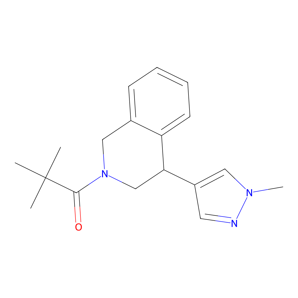 2,2-dimethyl-1-(4-(1-methyl-1H-pyrazol-4-yl)-3,4-dihydroisoquinolin-2(1H)-yl)propan-1-one molecular structure, CAS 2034533-78-1