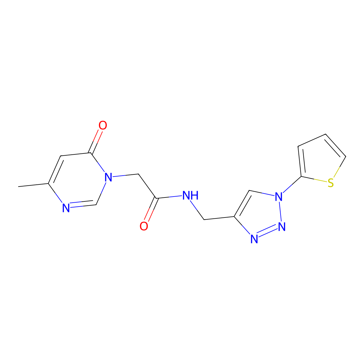 2-(4-methyl-6-oxopyrimidin-1(6H)-yl)-N-((1-(thiophen-2-yl)-1H-1,2,3-triazol-4-yl)methyl)acetamide molecular structure, CAS 2034533-82-7