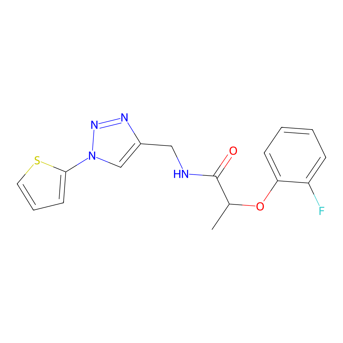 2-(2-fluorophenoxy)-N-{[1-(thiophen-2-yl)-1H-1,2,3-triazol-4-yl]methyl}propanamide molecular structure, CAS 2034533-91-8