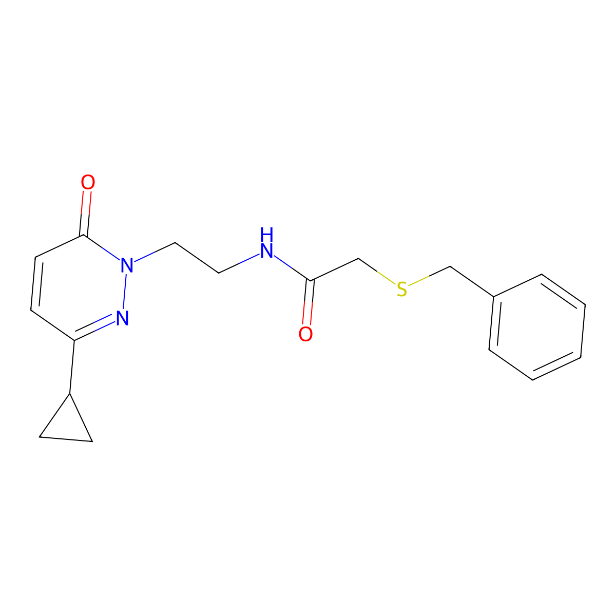2-(benzylthio)-N-(2-(3-cyclopropyl-6-oxopyridazin-1(6H)-yl)ethyl)acetamide molecular structure, CAS 2034533-96-3