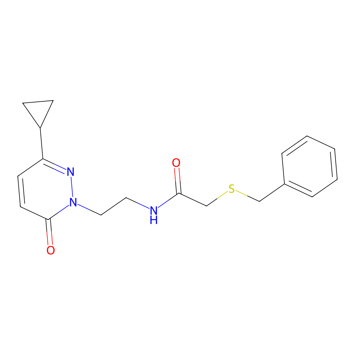 2-(benzylthio)-N-(2-(3-cyclopropyl-6-oxopyridazin-1(6H)-yl)ethyl)acetamide molecular structure, CAS 2034533-96-3