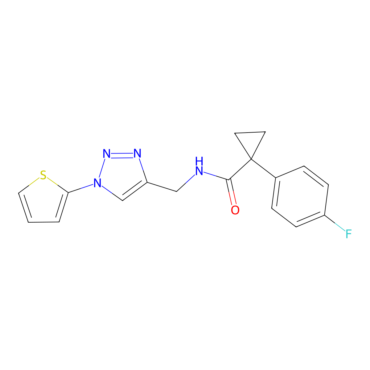 1-(4-fluorophenyl)-N-((1-(thiophen-2-yl)-1H-1,2,3-triazol-4-yl)methyl)cyclopropanecarboxamide molecular structure, CAS 2034533-98-5