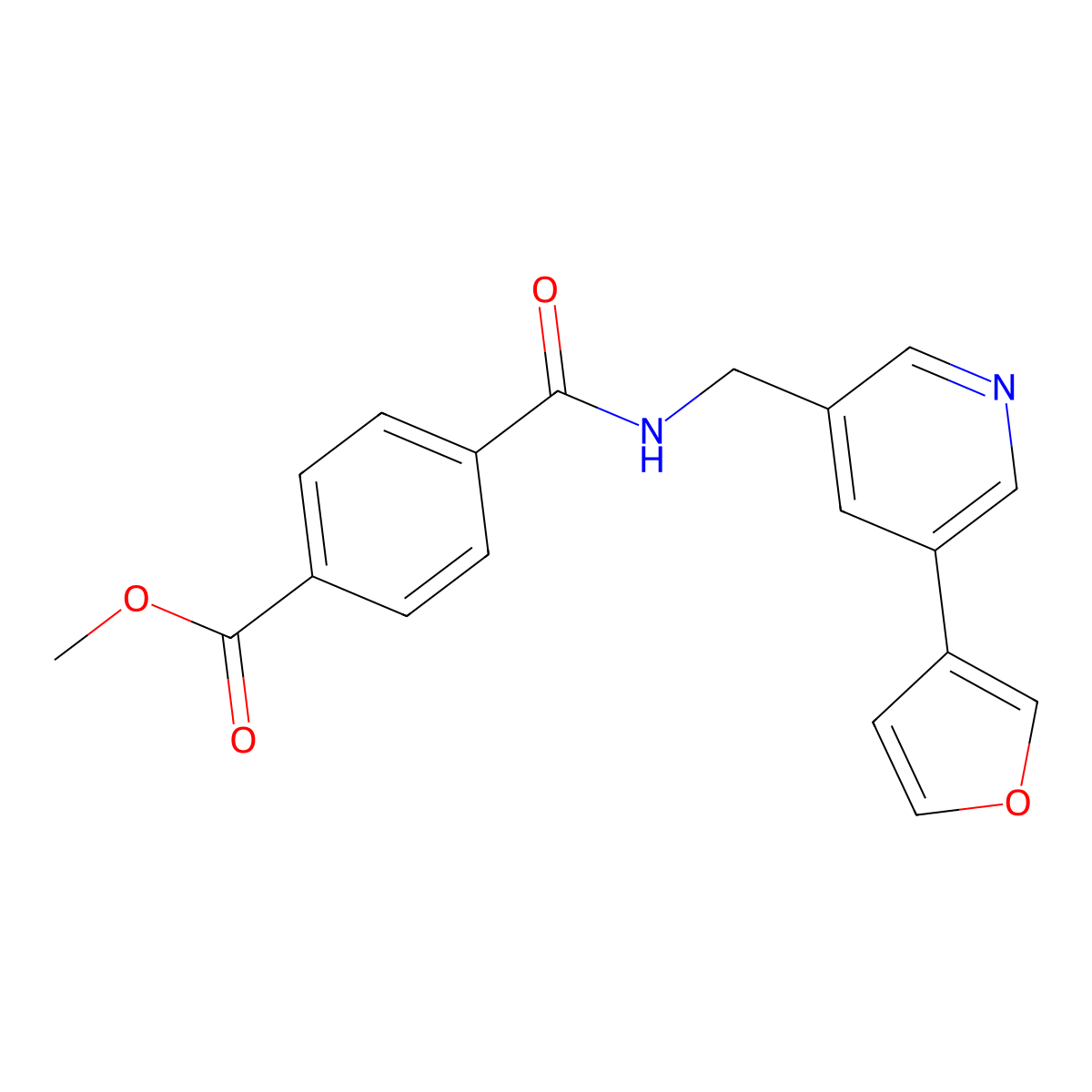 Methyl 4-(((5-(furan-3-yl)pyridin-3-yl)methyl)carbamoyl)benzoate molecular structure, CAS 2034534-01-3