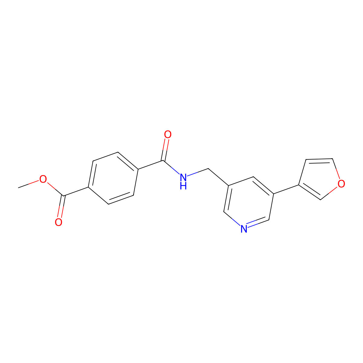 Methyl 4-(((5-(furan-3-yl)pyridin-3-yl)methyl)carbamoyl)benzoate molecular structure, CAS 2034534-01-3