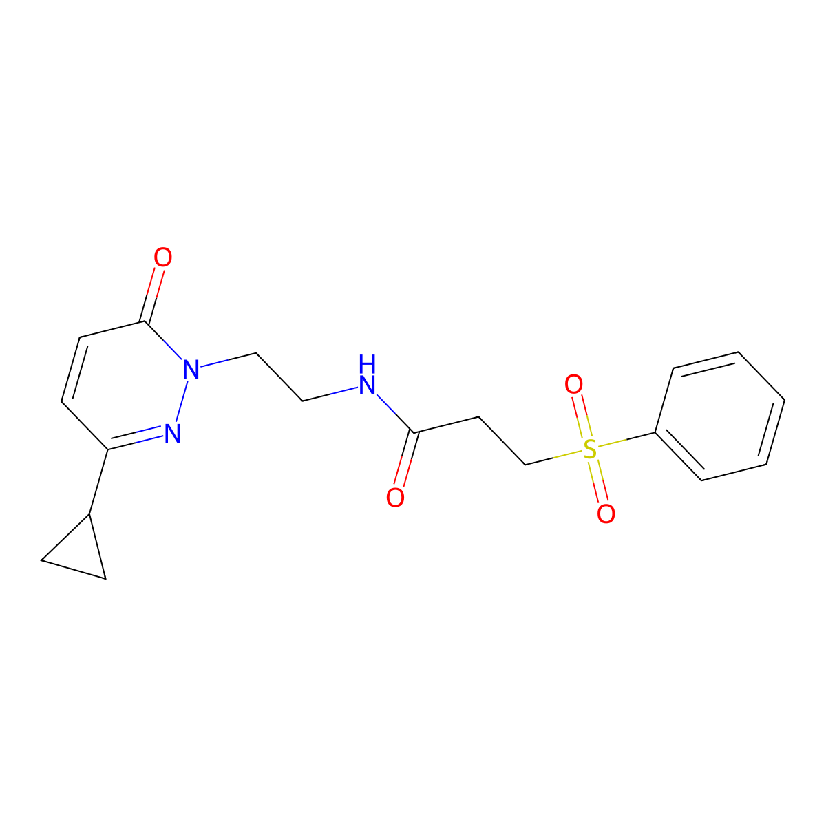 N-(2-(3-cyclopropyl-6-oxopyridazin-1(6H)-yl)ethyl)-3-(phenylsulfonyl)propanamide molecular structure, CAS 2034534-07-9