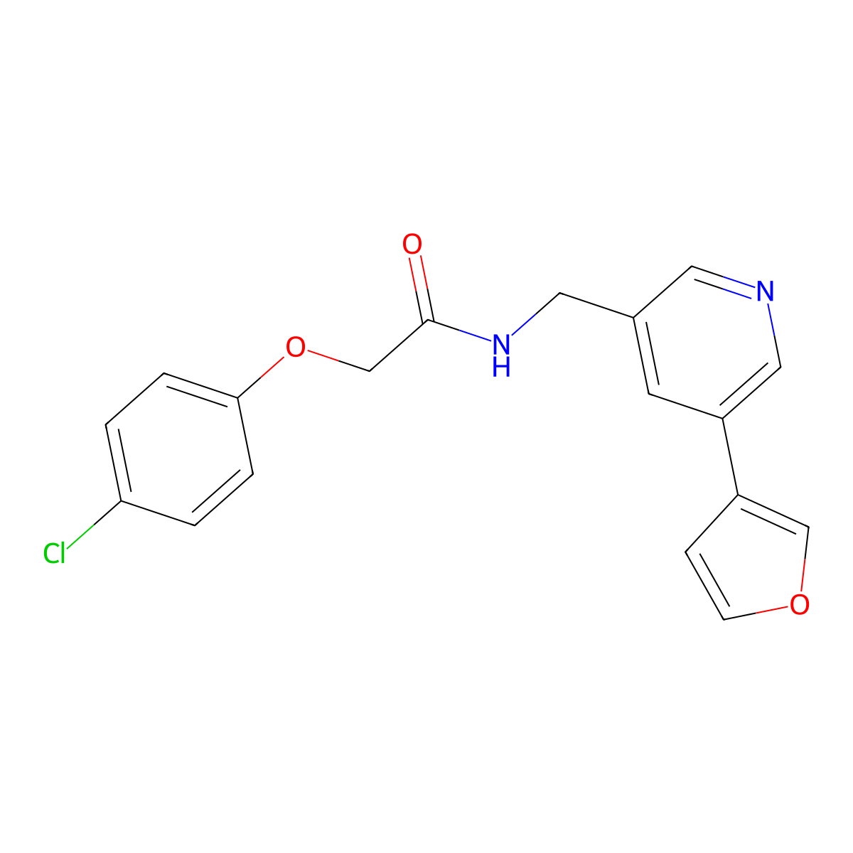2-(4-chlorophenoxy)-N-{[5-(furan-3-yl)pyridin-3-yl]methyl}acetamide molecular structure, CAS 2034534-13-7