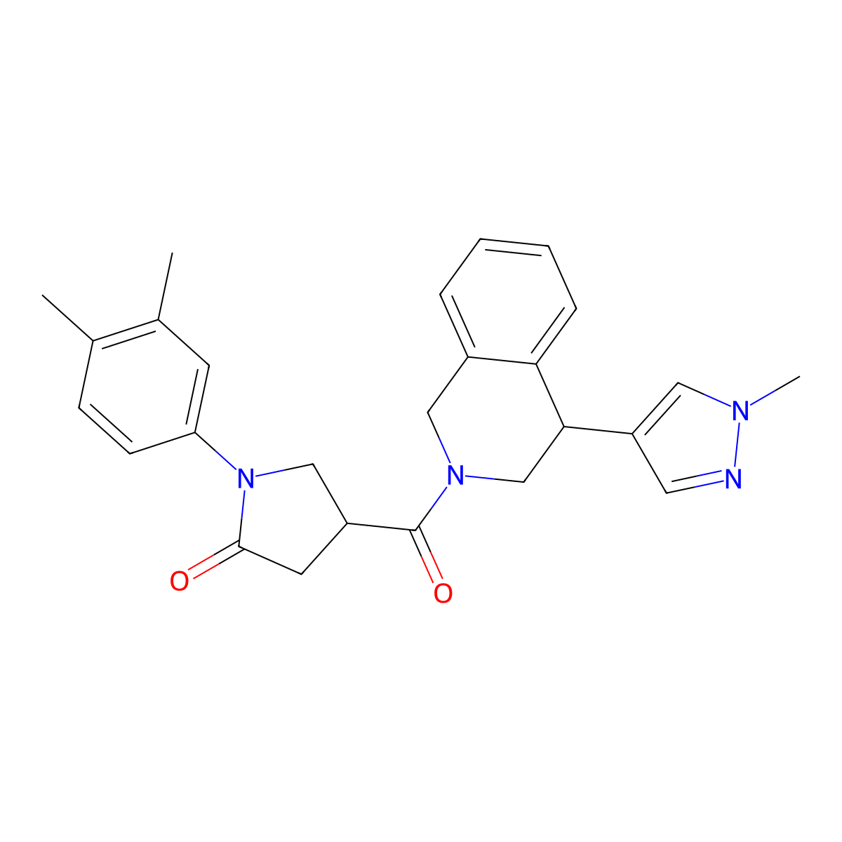 1-(3,4-dimethylphenyl)-4-[4-(1-methyl-1H-pyrazol-4-yl)-1,2,3,4-tetrahydroisoquinoline-2-carbonyl]pyrrolidin-2-one molecular structure, CAS 2034534-16-0