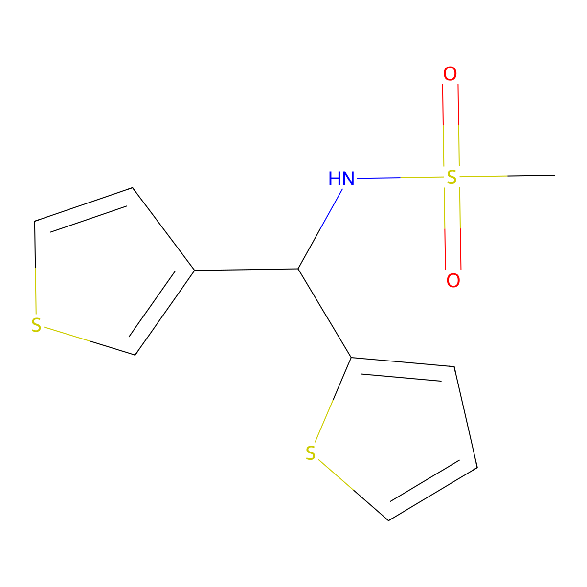 N-(thiophen-2-yl(thiophen-3-yl)methyl)methanesulfonamide molecular structure, CAS 2034534-20-6