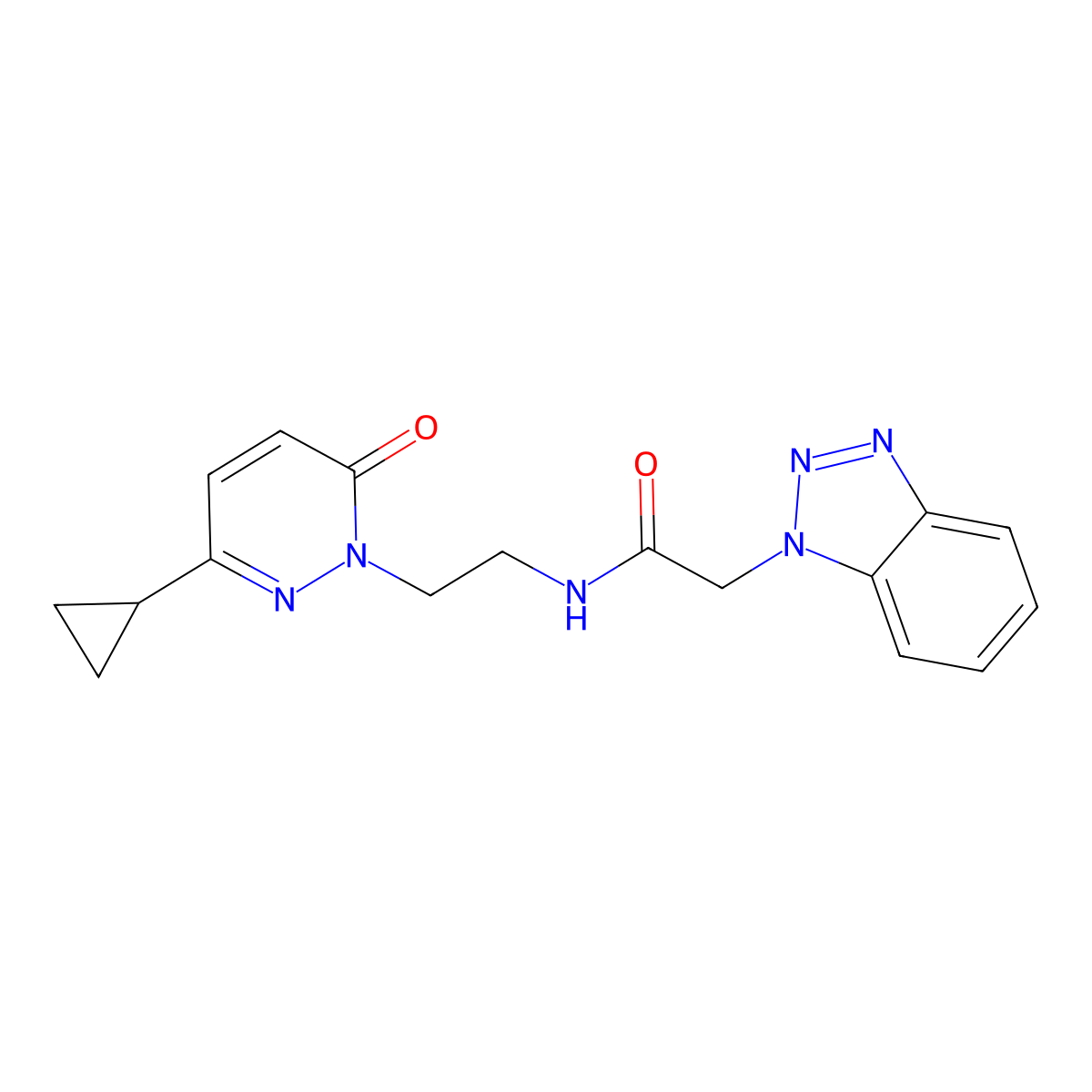 2-(1H-benzo[d][1,2,3]triazol-1-yl)-N-(2-(3-cyclopropyl-6-oxopyridazin-1(6H)-yl)ethyl)acetamide molecular structure, CAS 2034534-21-7