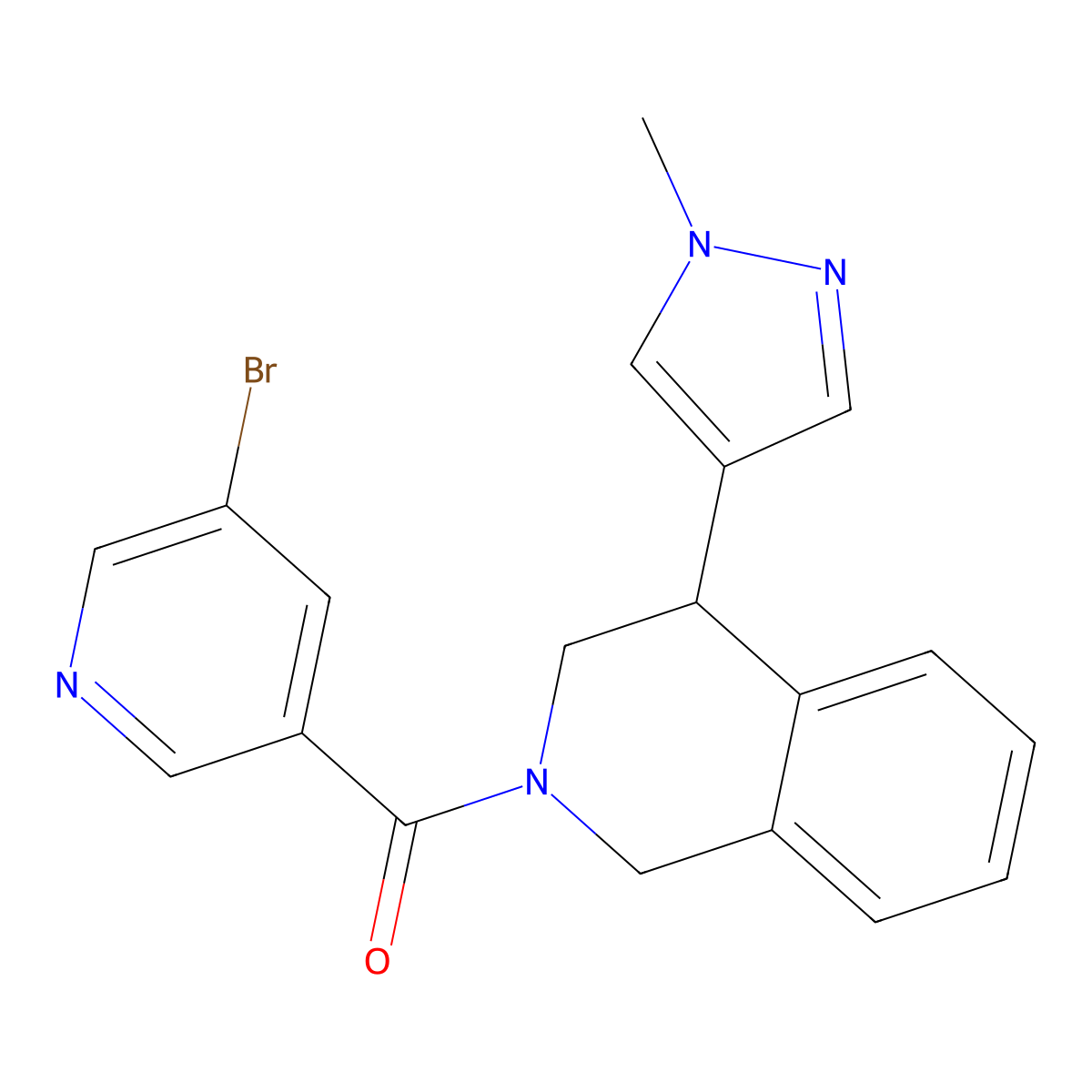 (5-bromopyridin-3-yl)(4-(1-methyl-1H-pyrazol-4-yl)-3,4-dihydroisoquinolin-2(1H)-yl)methanone molecular structure, CAS 2034534-22-8