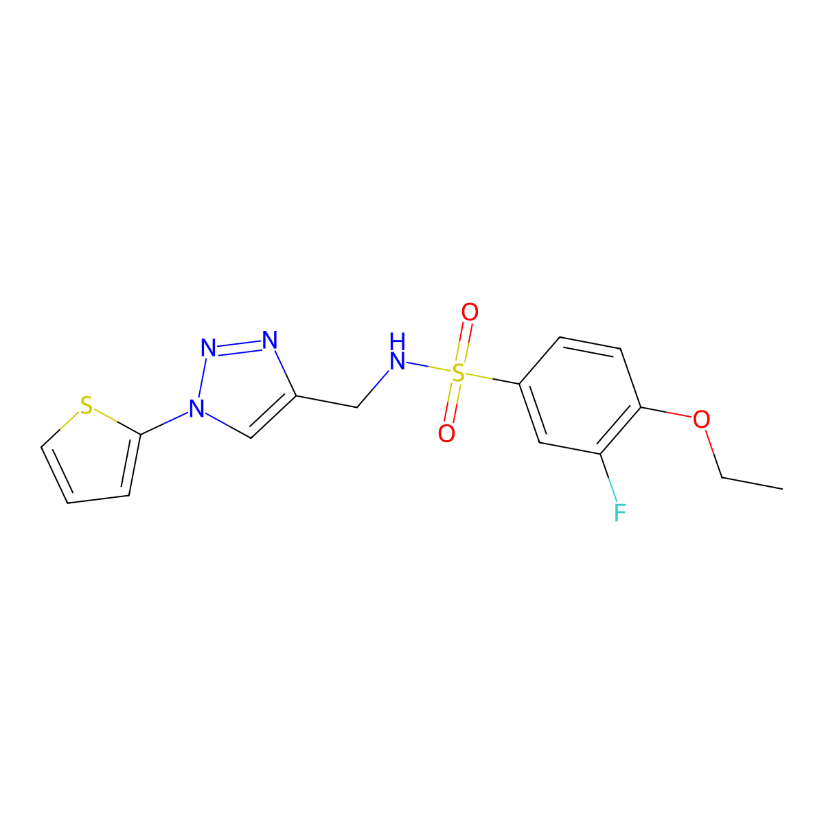 4-ethoxy-3-fluoro-N-((1-(thiophen-2-yl)-1H-1,2,3-triazol-4-yl)methyl)benzenesulfonamide molecular structure, CAS 2034534-23-9