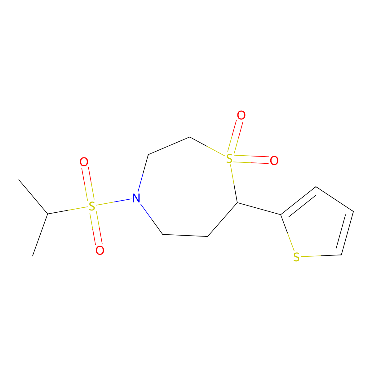 4-(Isopropylsulfonyl)-7-(thiophen-2-yl)-1,4-thiazepane 1,1-dioxide molecular structure, CAS 2034534-28-4