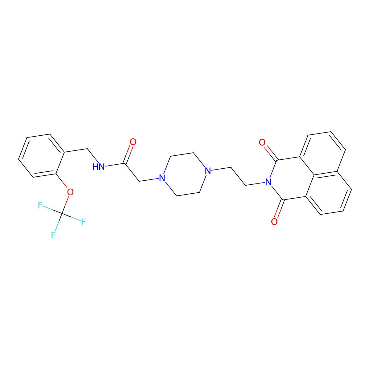 2-(4-(2-(1,3-dioxo-1H-benzo[de]isoquinolin-2(3H)-yl)ethyl)piperazin-1-yl)-N-(2-(trifluoromethoxy)benzyl)acetamide molecular structure, CAS 2034534-38-6