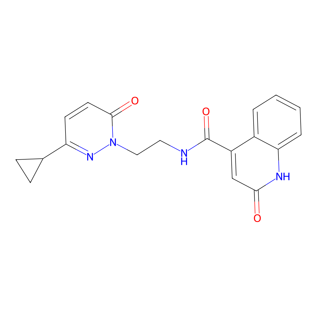 N-(2-(3-cyclopropyl-6-oxopyridazin-1(6H)-yl)ethyl)-2-hydroxyquinoline-4-carboxamide molecular structure, CAS 2034534-41-1