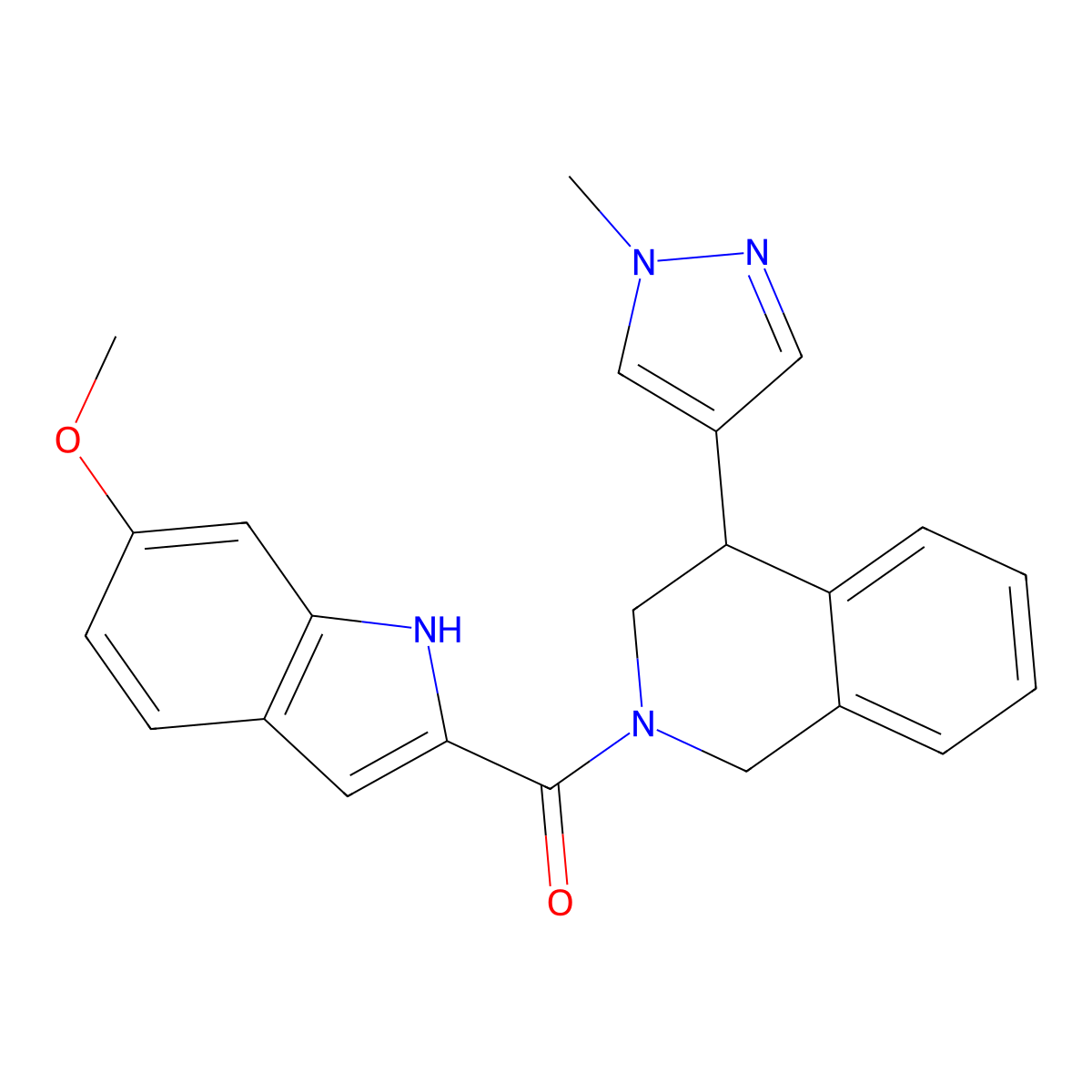 (6-methoxy-1H-indol-2-yl)(4-(1-methyl-1H-pyrazol-4-yl)-3,4-dihydroisoquinolin-2(1H)-yl)methanone molecular structure, CAS 2034534-42-2