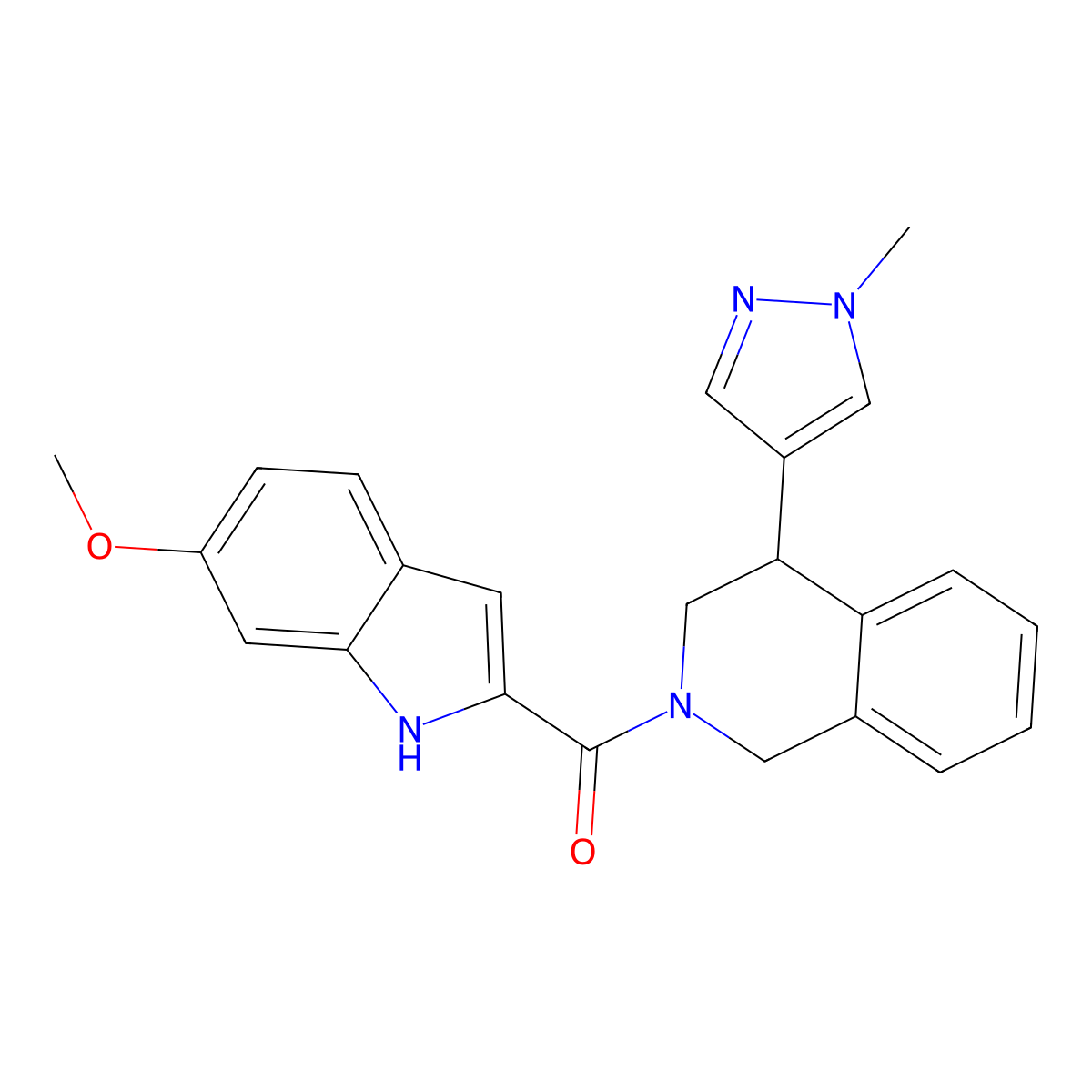 (6-methoxy-1H-indol-2-yl)(4-(1-methyl-1H-pyrazol-4-yl)-3,4-dihydroisoquinolin-2(1H)-yl)methanone molecular structure, CAS 2034534-42-2