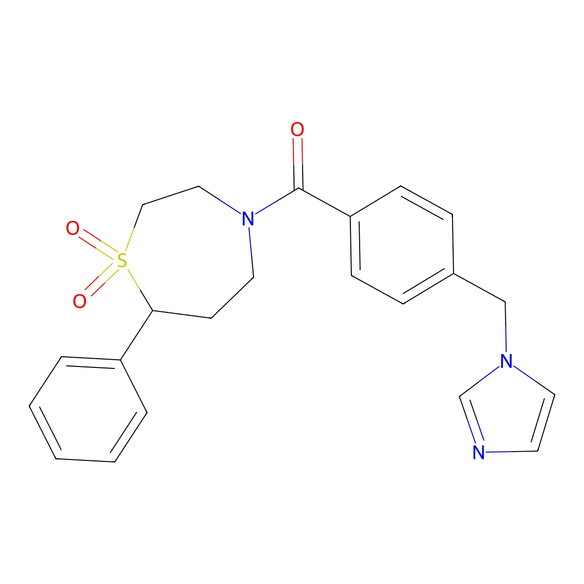 (4-((1H-imidazol-1-yl)methyl)phenyl)(1,1-dioxido-7-phenyl-1,4-thiazepan-4-yl)methanone molecular structure, CAS 2034534-44-4