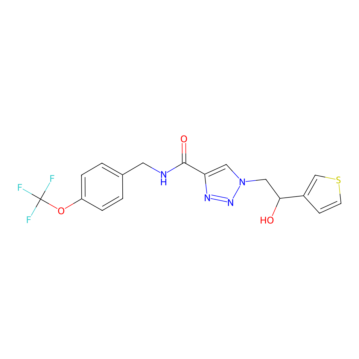 1-(2-hydroxy-2-(thiophen-3-yl)ethyl)-N-(4-(trifluoromethoxy)benzyl)-1H-1,2,3-triazole-4-carboxamide molecular structure, CAS 2034534-46-6