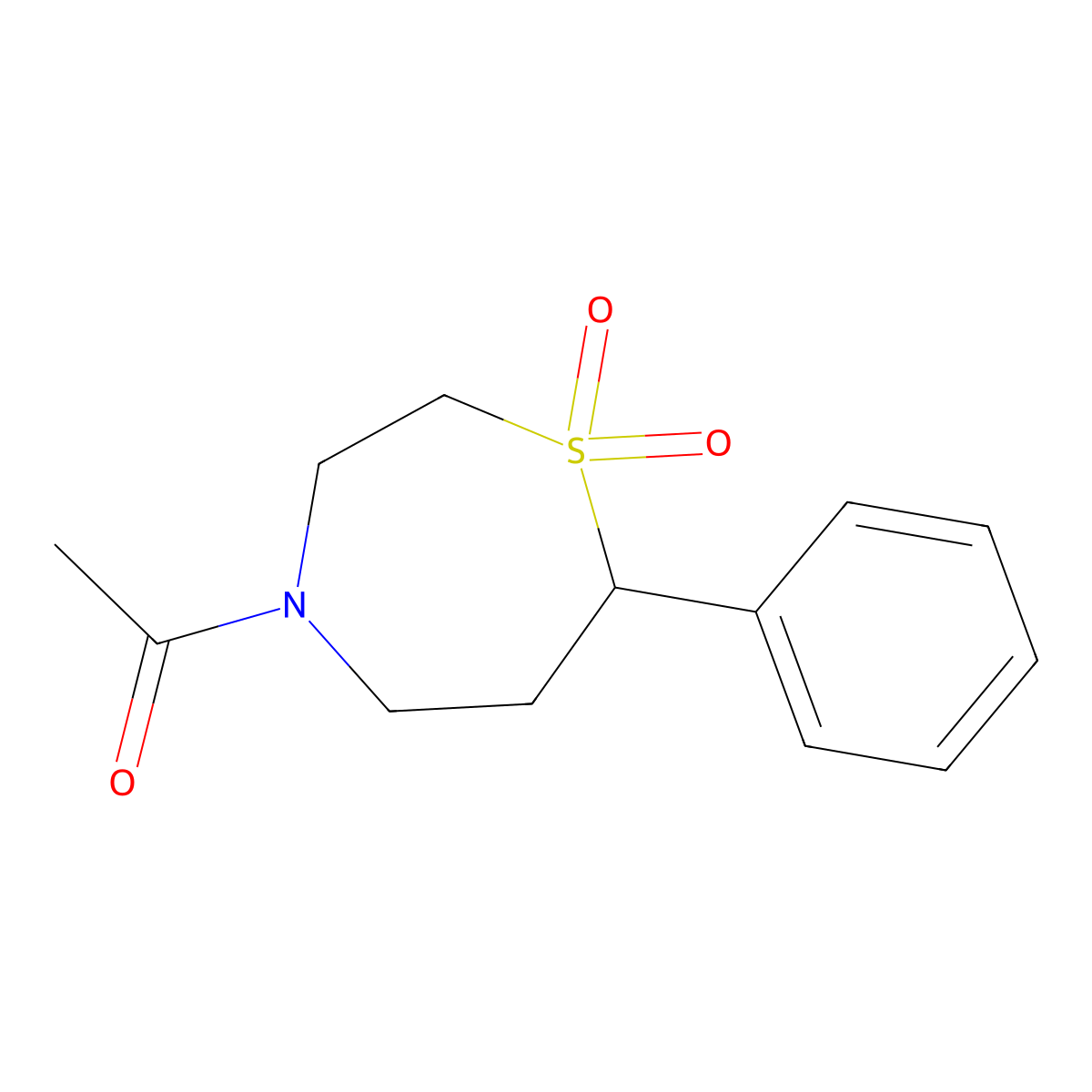 1-(1,1-Dioxido-7-phenyl-1,4-thiazepan-4-yl)ethanone molecular structure, CAS 2034534-56-8