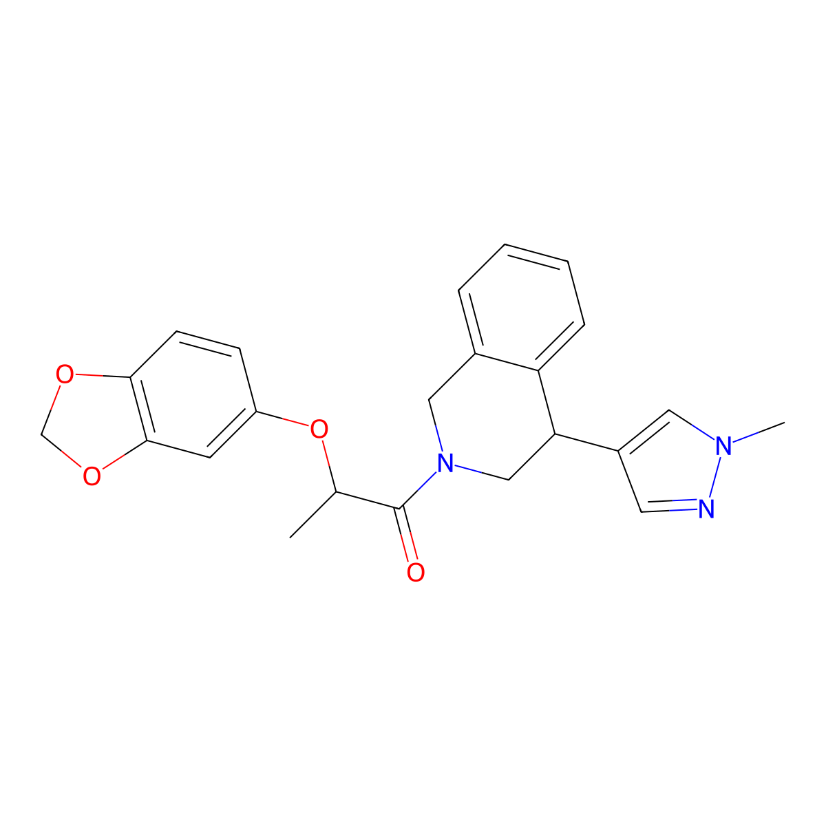 2-(benzo[d][1,3]dioxol-5-yloxy)-1-(4-(1-methyl-1H-pyrazol-4-yl)-3,4-dihydroisoquinolin-2(1H)-yl)propan-1-one molecular structure, CAS 2034534-60-4
