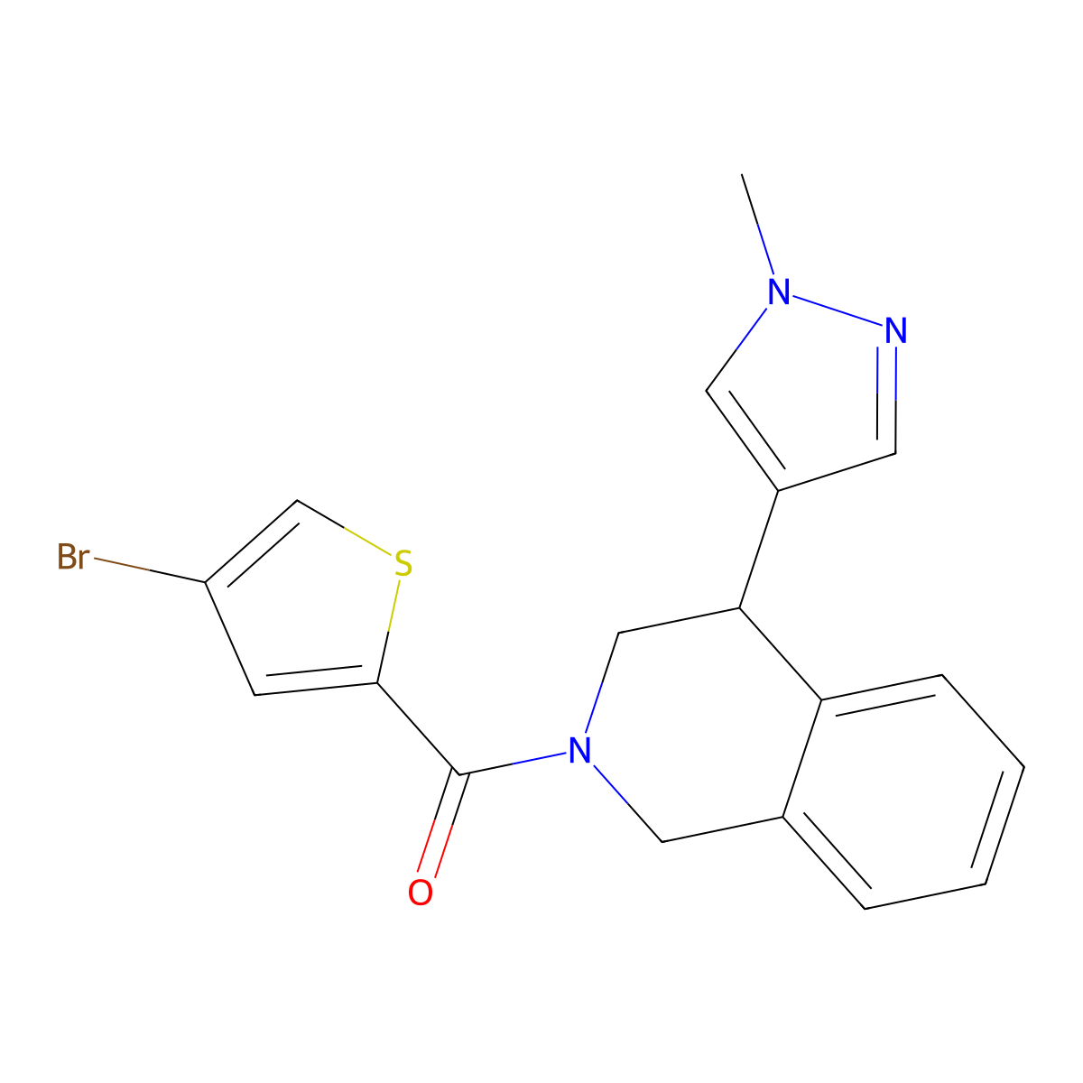 (4-bromothiophen-2-yl)(4-(1-methyl-1H-pyrazol-4-yl)-3,4-dihydroisoquinolin-2(1H)-yl)methanone molecular structure, CAS 2034534-65-9