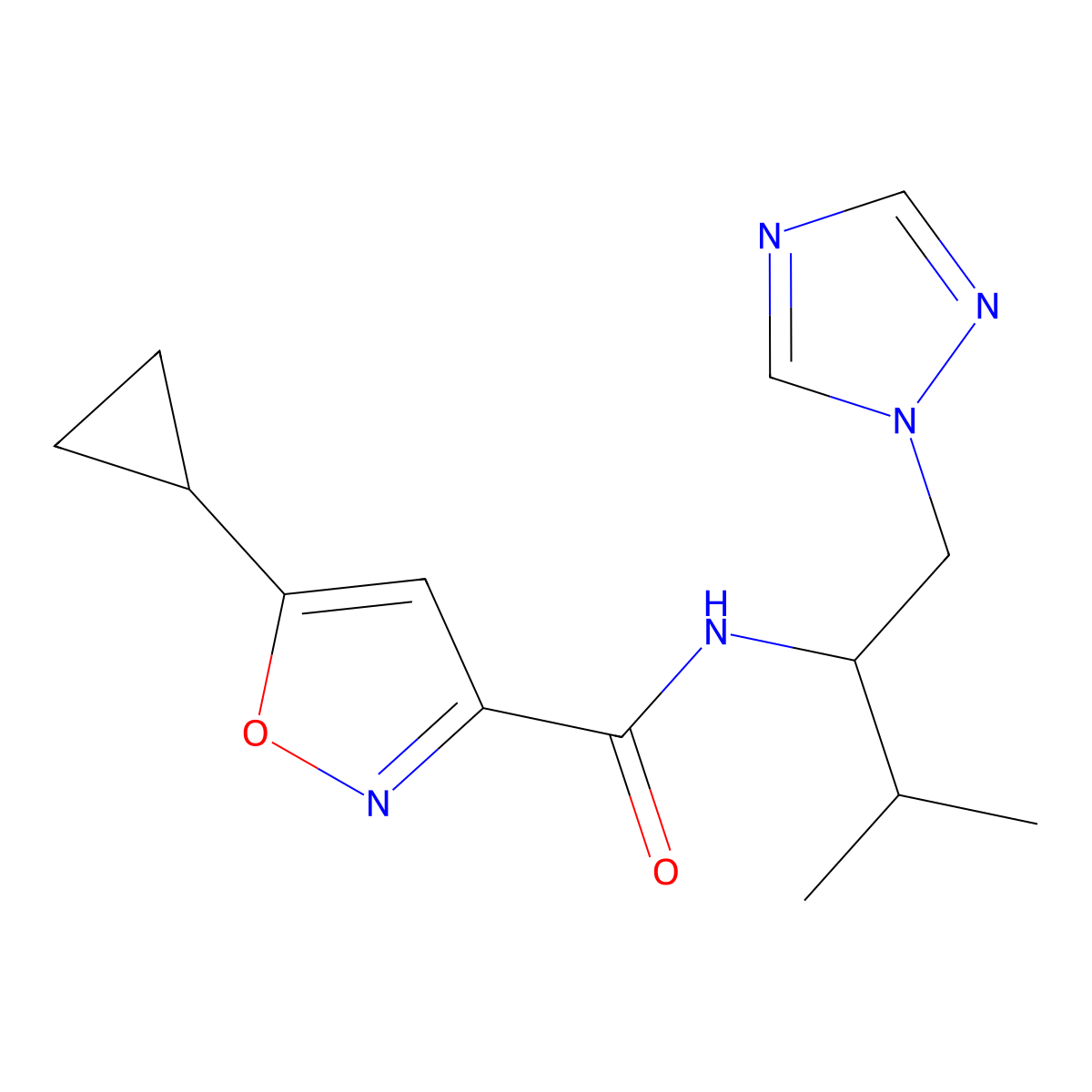 5-cyclopropyl-N-(3-methyl-1-(1H-1,2,4-triazol-1-yl)butan-2-yl)isoxazole-3-carboxamide molecular structure, CAS 2034534-69-3