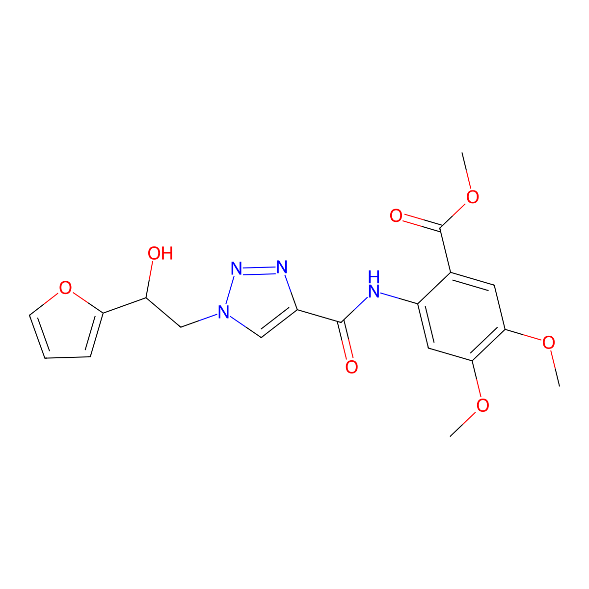 methyl 2-(1-(2-(furan-2-yl)-2-hydroxyethyl)-1H-1,2,3-triazole-4-carboxamido)-4,5-dimethoxybenzoate molecular structure, CAS 2034534-70-6