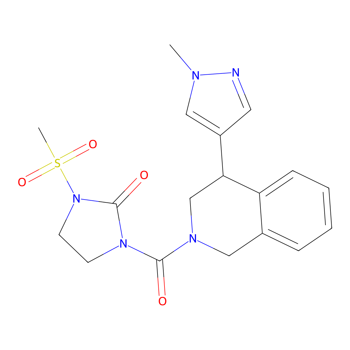 1-(4-(1-methyl-1H-pyrazol-4-yl)-1,2,3,4-tetrahydroisoquinoline-2-carbonyl)-3-(methylsulfonyl)imidazolidin-2-one molecular structure, CAS 2034534-72-8