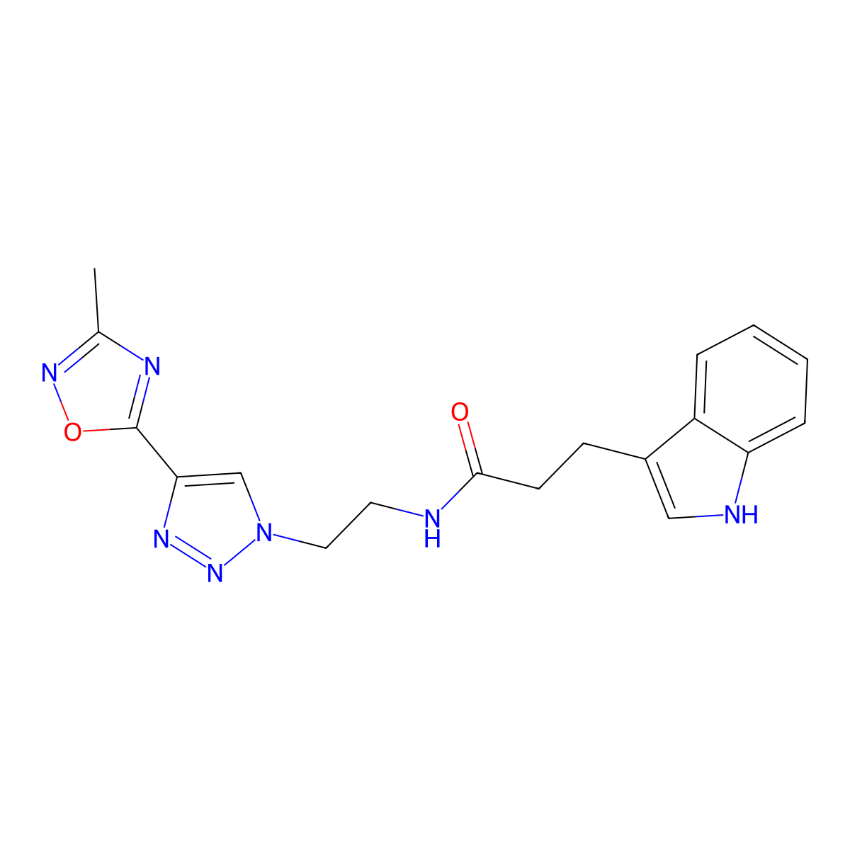3-(1H-indol-3-yl)-N-(2-(4-(3-methyl-1,2,4-oxadiazol-5-yl)-1H-1,2,3-triazol-1-yl)ethyl)propanamide molecular structure, CAS 2034534-79-5