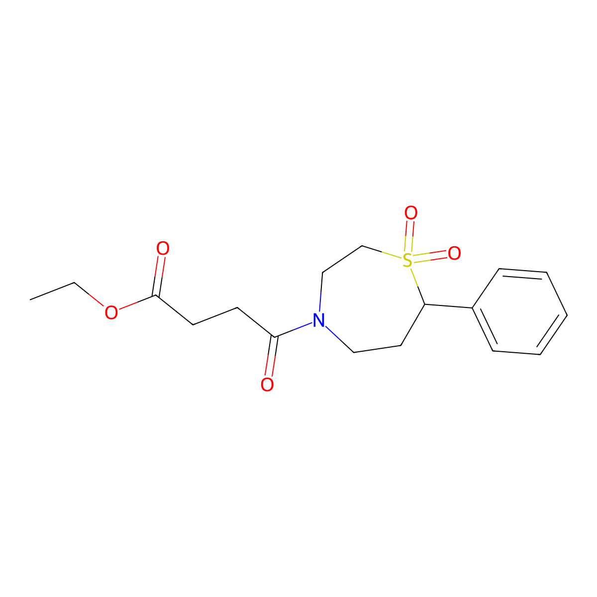 Ethyl 4-(1,1-dioxido-7-phenyl-1,4-thiazepan-4-yl)-4-oxobutanoate molecular structure, CAS 2034534-80-8