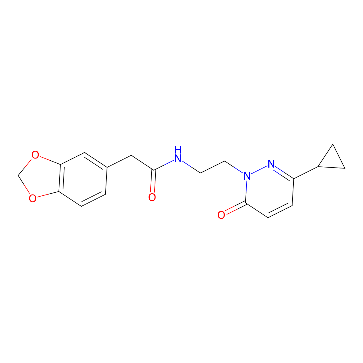 2-(benzo[d][1,3]dioxol-5-yl)-N-(2-(3-cyclopropyl-6-oxopyridazin-1(6H)-yl)ethyl)acetamide molecular structure, CAS 2034534-82-0