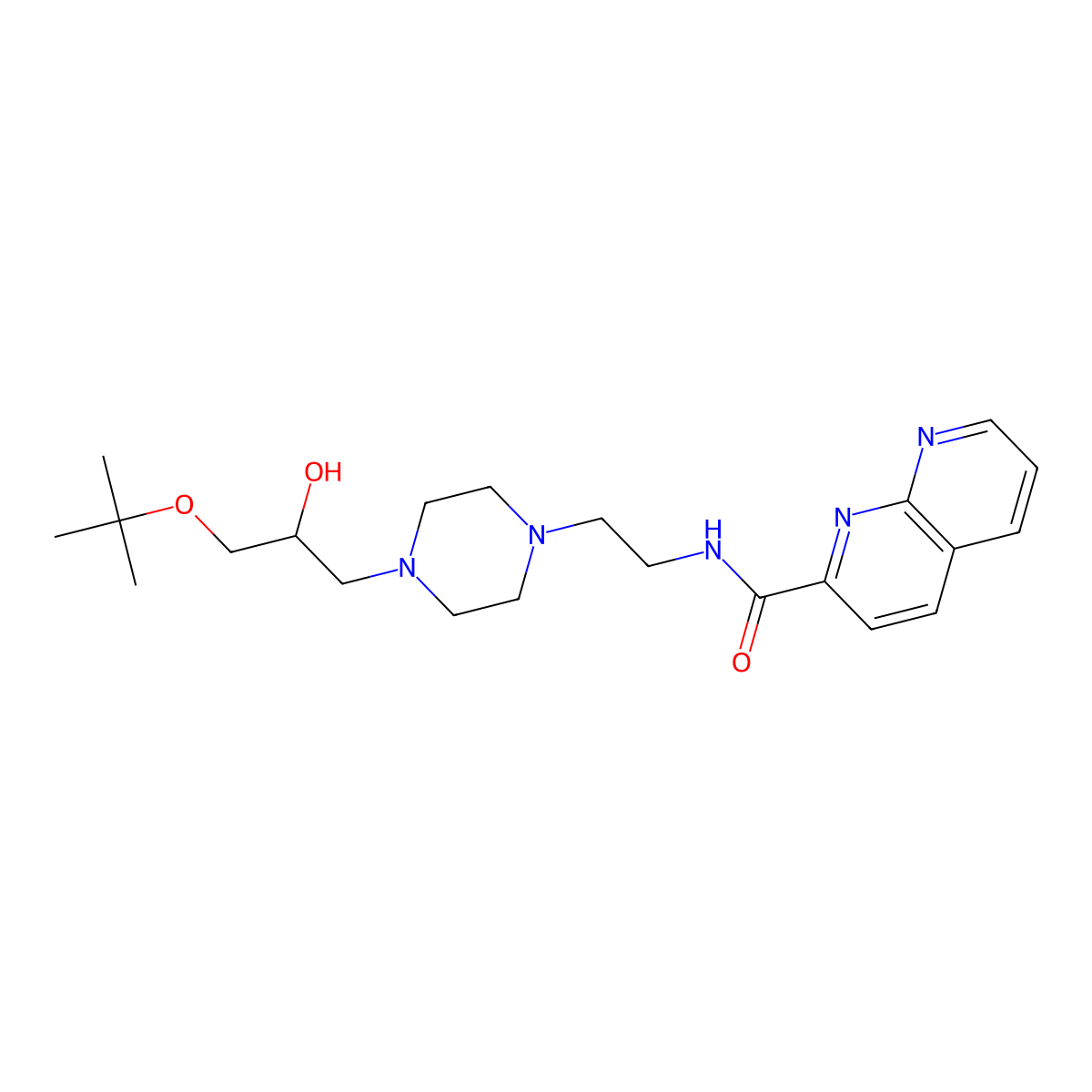 N-(2-(4-(3-(tert-butoxy)-2-hydroxypropyl)piperazin-1-yl)ethyl)-1,8-naphthyridine-2-carboxamide molecular structure, CAS 2034534-83-1