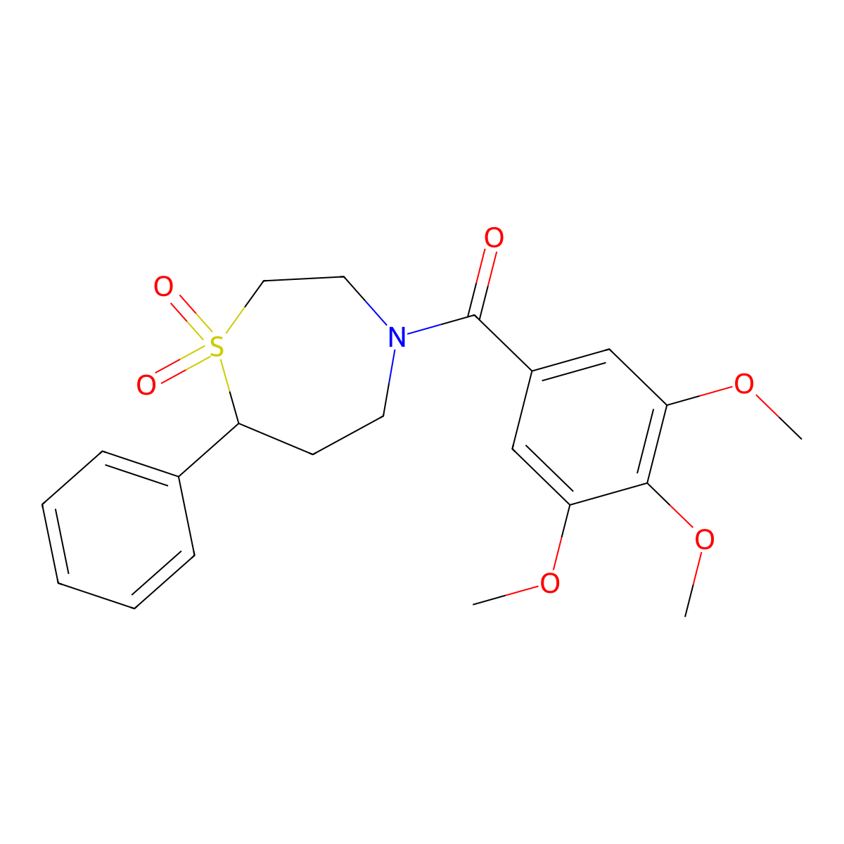 (1,1-Dioxido-7-phenyl-1,4-thiazepan-4-yl)(3,4,5-trimethoxyphenyl)methanone molecular structure, CAS 2034534-85-3
