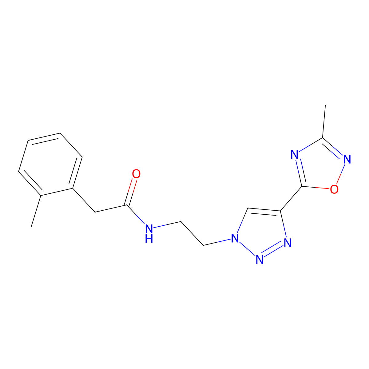 N-(2-(4-(3-methyl-1,2,4-oxadiazol-5-yl)-1H-1,2,3-triazol-1-yl)ethyl)-2-(o-tolyl)acetamide molecular structure, CAS 2034534-89-7