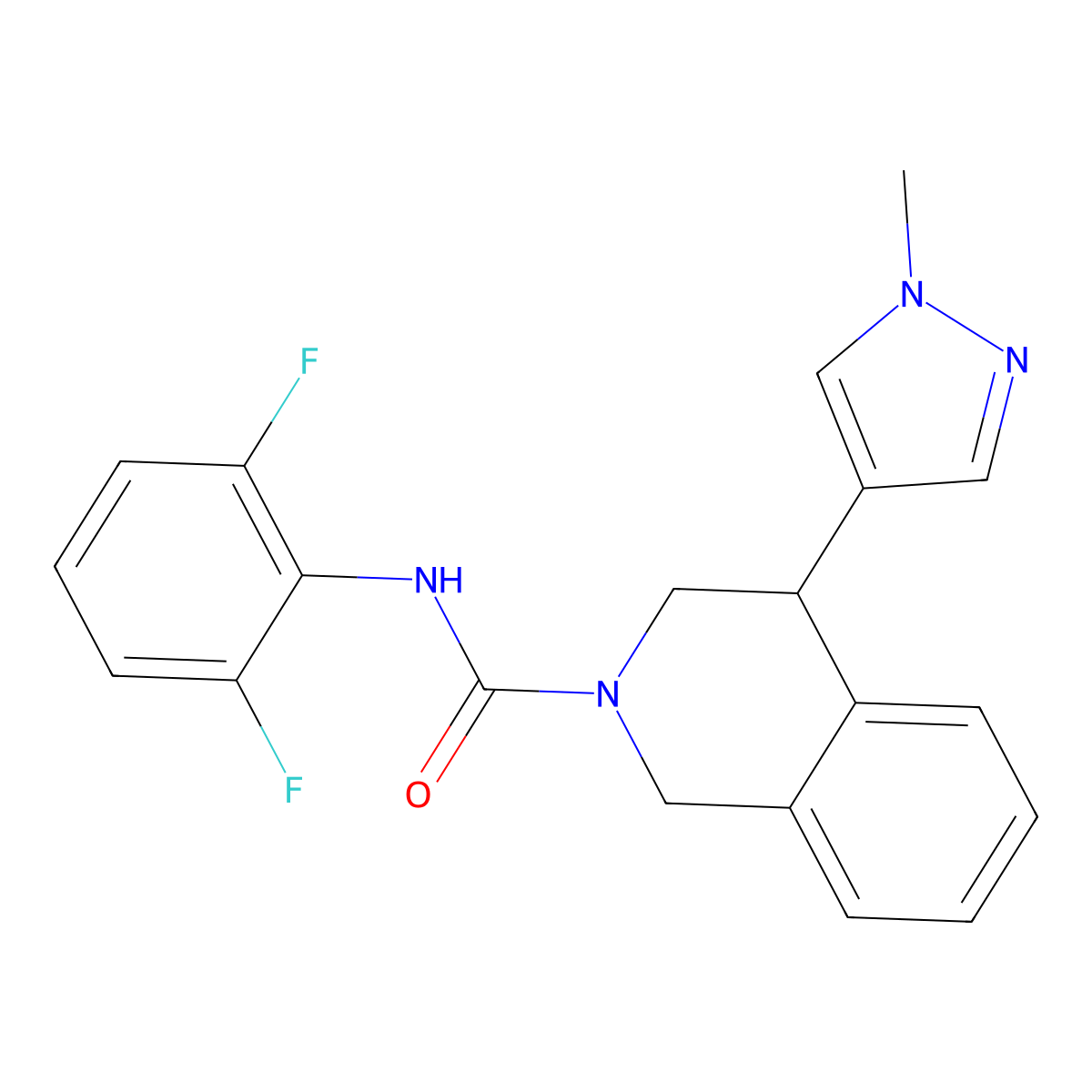 N-(2,6-difluorophenyl)-4-(1-methyl-1H-pyrazol-4-yl)-3,4-dihydroisoquinoline-2(1H)-carboxamide molecular structure, CAS 2034534-90-0