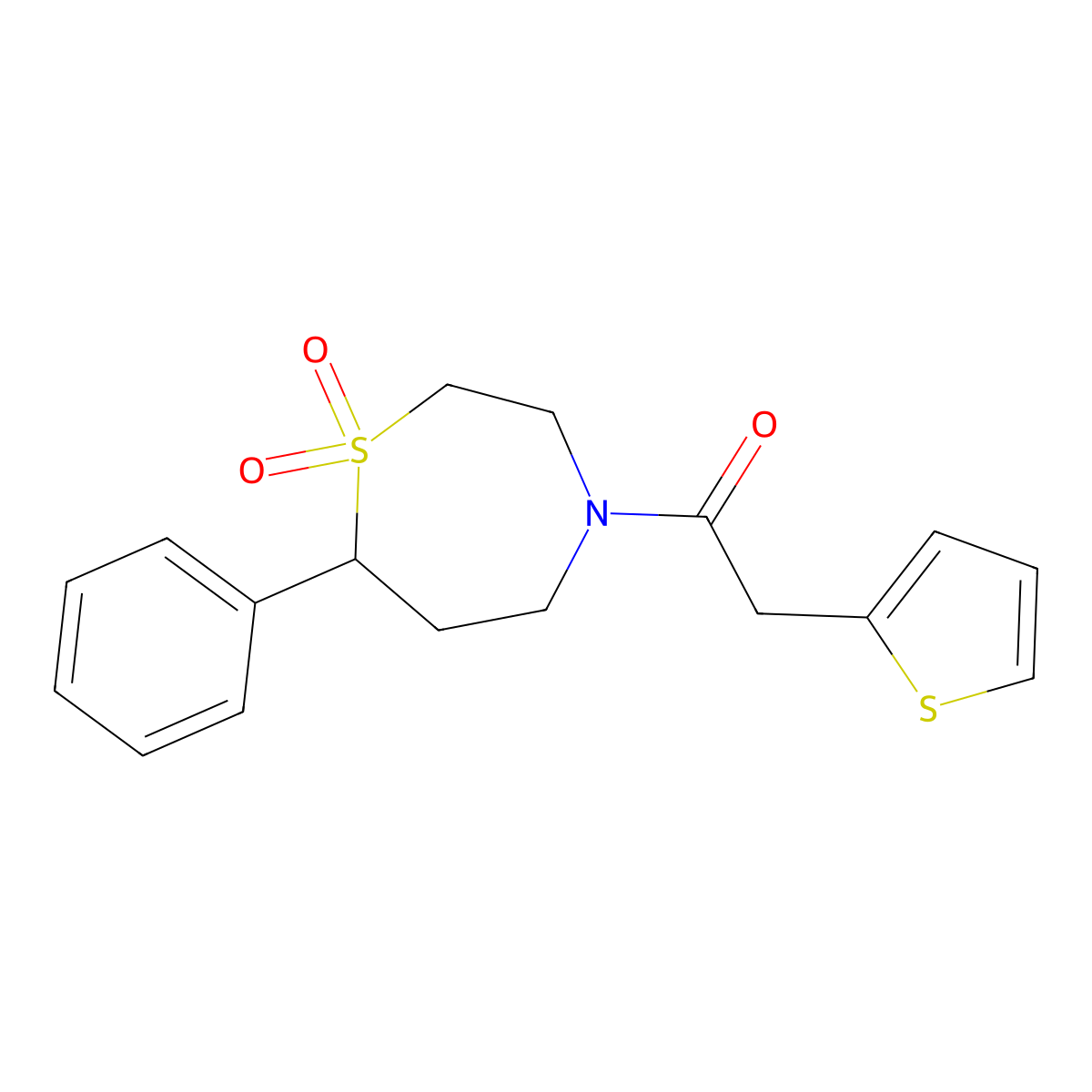 1-(1,1-Dioxido-7-phenyl-1,4-thiazepan-4-yl)-2-(thiophen-2-yl)ethanone molecular structure, CAS 2034534-92-2