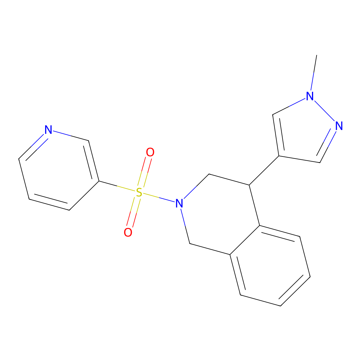 4-(1-methyl-1H-pyrazol-4-yl)-2-(pyridin-3-ylsulfonyl)-1,2,3,4-tetrahydroisoquinoline molecular structure, CAS 2034534-94-4