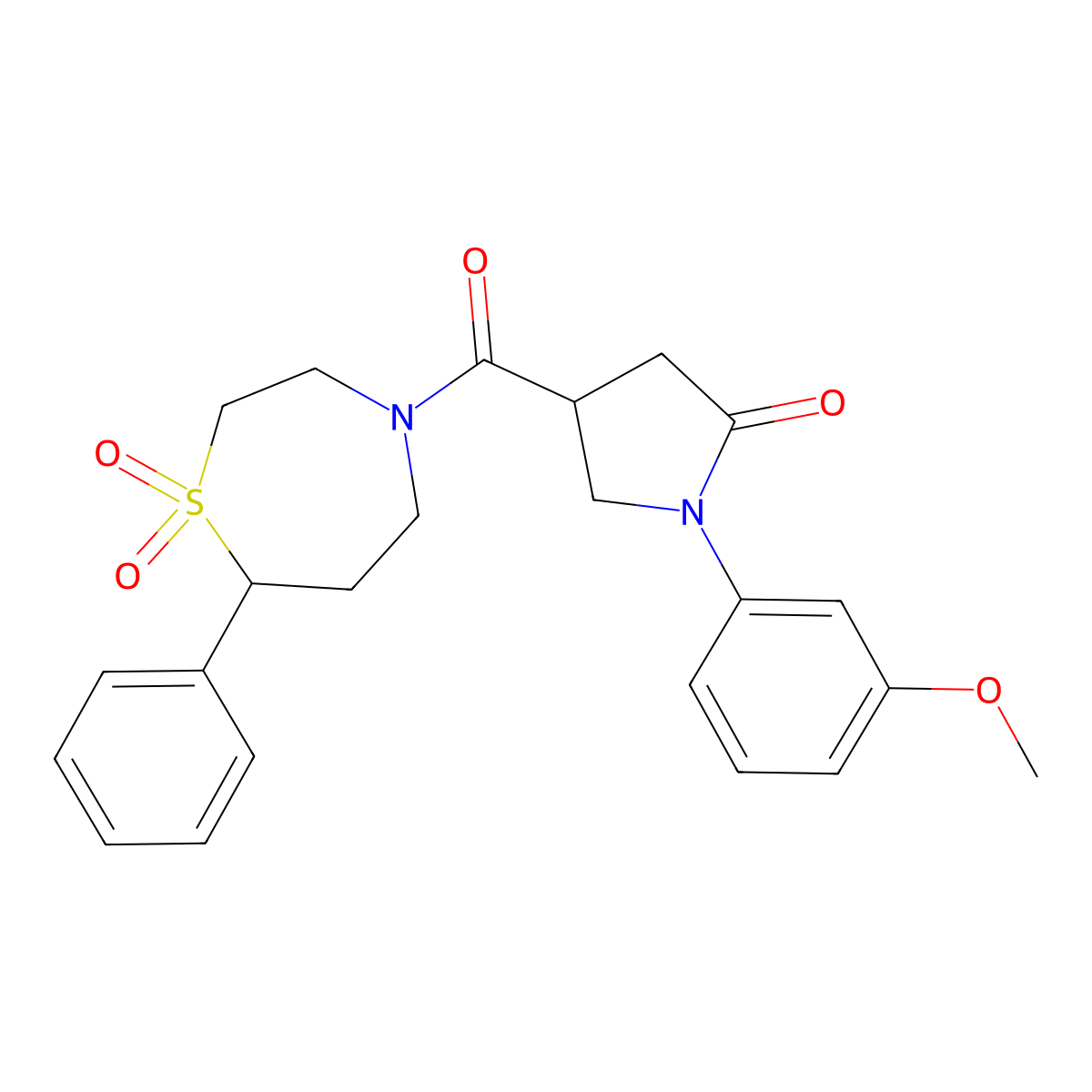 4-(1,1-Dioxido-7-phenyl-1,4-thiazepane-4-carbonyl)-1-(3-methoxyphenyl)pyrrolidin-2-one molecular structure, CAS 2034534-98-8