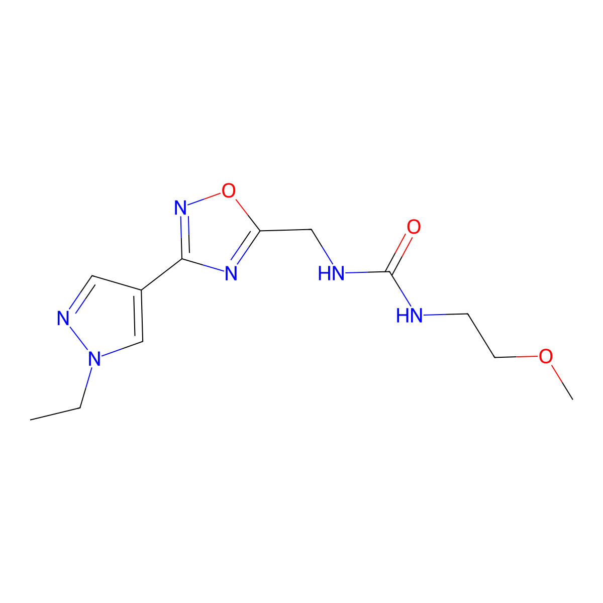 1-{[3-(1-ethyl-1H-pyrazol-4-yl)-1,2,4-oxadiazol-5-yl]methyl}-3-(2-methoxyethyl)urea molecular structure, CAS 2034535-08-3