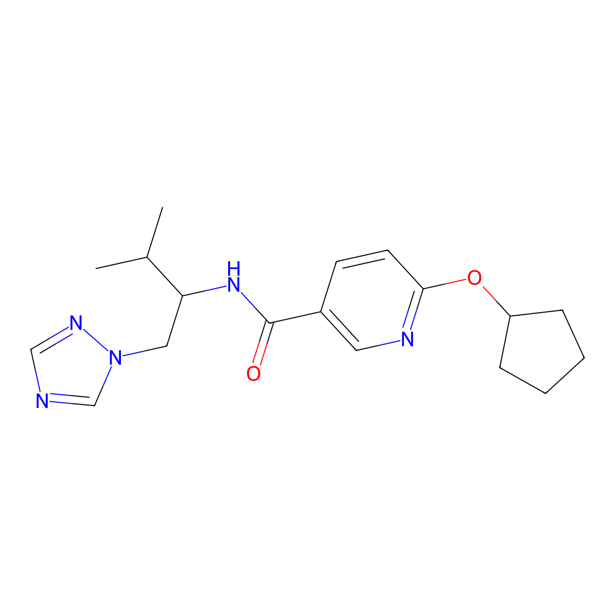 6-(cyclopentyloxy)-N-(3-methyl-1-(1H-1,2,4-triazol-1-yl)butan-2-yl)nicotinamide molecular structure, CAS 2034535-10-7