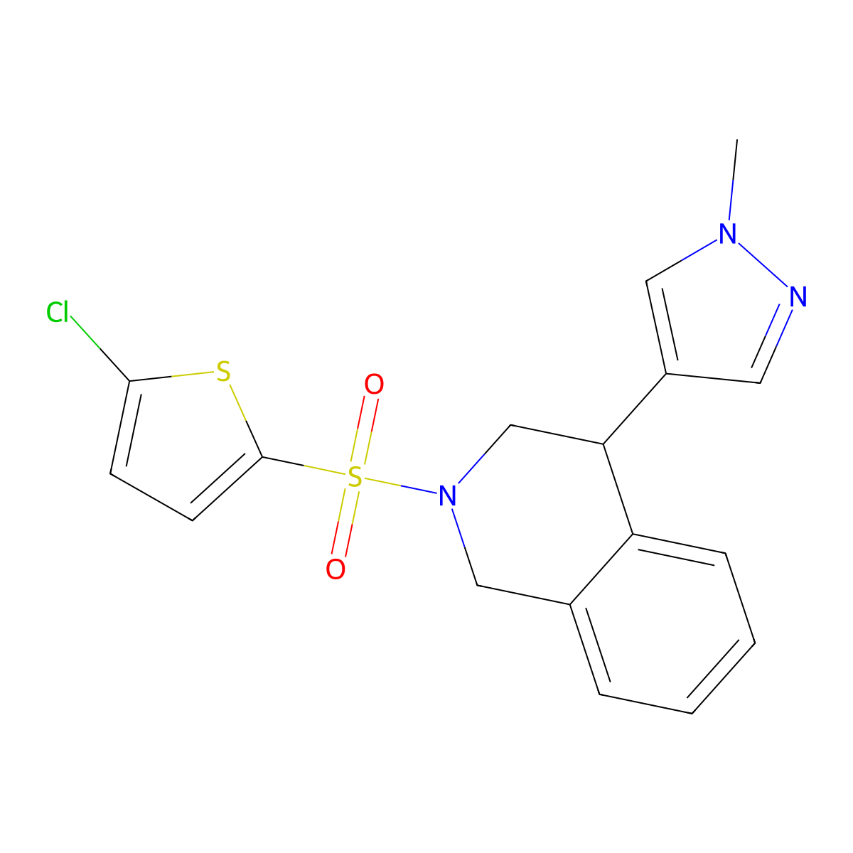 2-[(5-chlorothiophen-2-yl)sulfonyl]-4-(1-methyl-1H-pyrazol-4-yl)-1,2,3,4-tetrahydroisoquinoline molecular structure, CAS 2034535-11-8