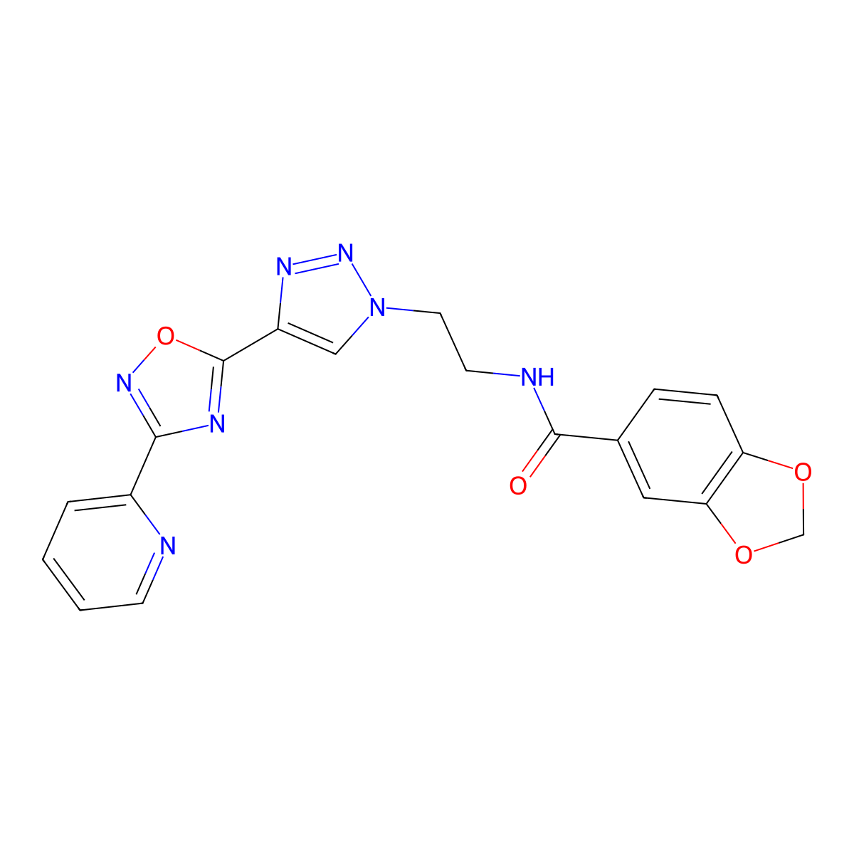N-(2-(4-(3-(pyridin-2-yl)-1,2,4-oxadiazol-5-yl)-1H-1,2,3-triazol-1-yl)ethyl)benzo[d][1,3]dioxole-5-carboxamide molecular structure, CAS 2034535-15-2
