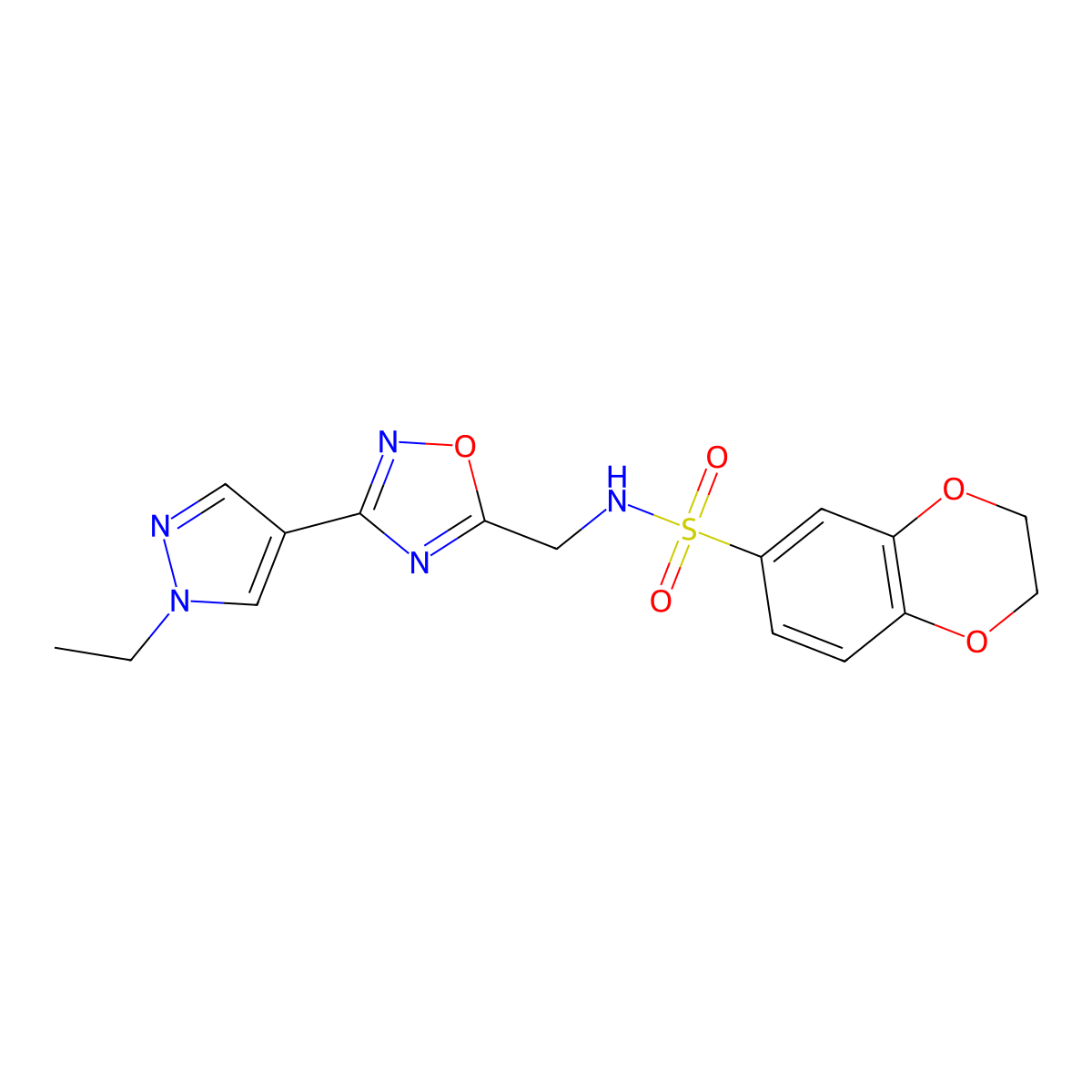 N-((3-(1-ethyl-1H-pyrazol-4-yl)-1,2,4-oxadiazol-5-yl)methyl)-2,3-dihydrobenzo[b][1,4]dioxine-6-sulfonamide molecular structure, CAS 2034535-16-3