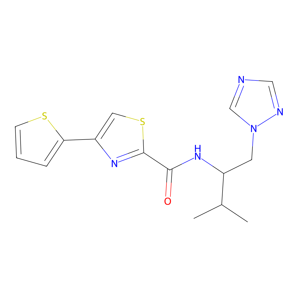 N-(3-methyl-1-(1H-1,2,4-triazol-1-yl)butan-2-yl)-4-(thiophen-2-yl)thiazole-2-carboxamide molecular structure, CAS 2034535-19-6