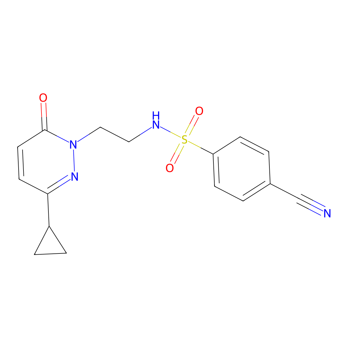 4-cyano-N-(2-(3-cyclopropyl-6-oxopyridazin-1(6H)-yl)ethyl)benzenesulfonamide molecular structure, CAS 2034535-21-0