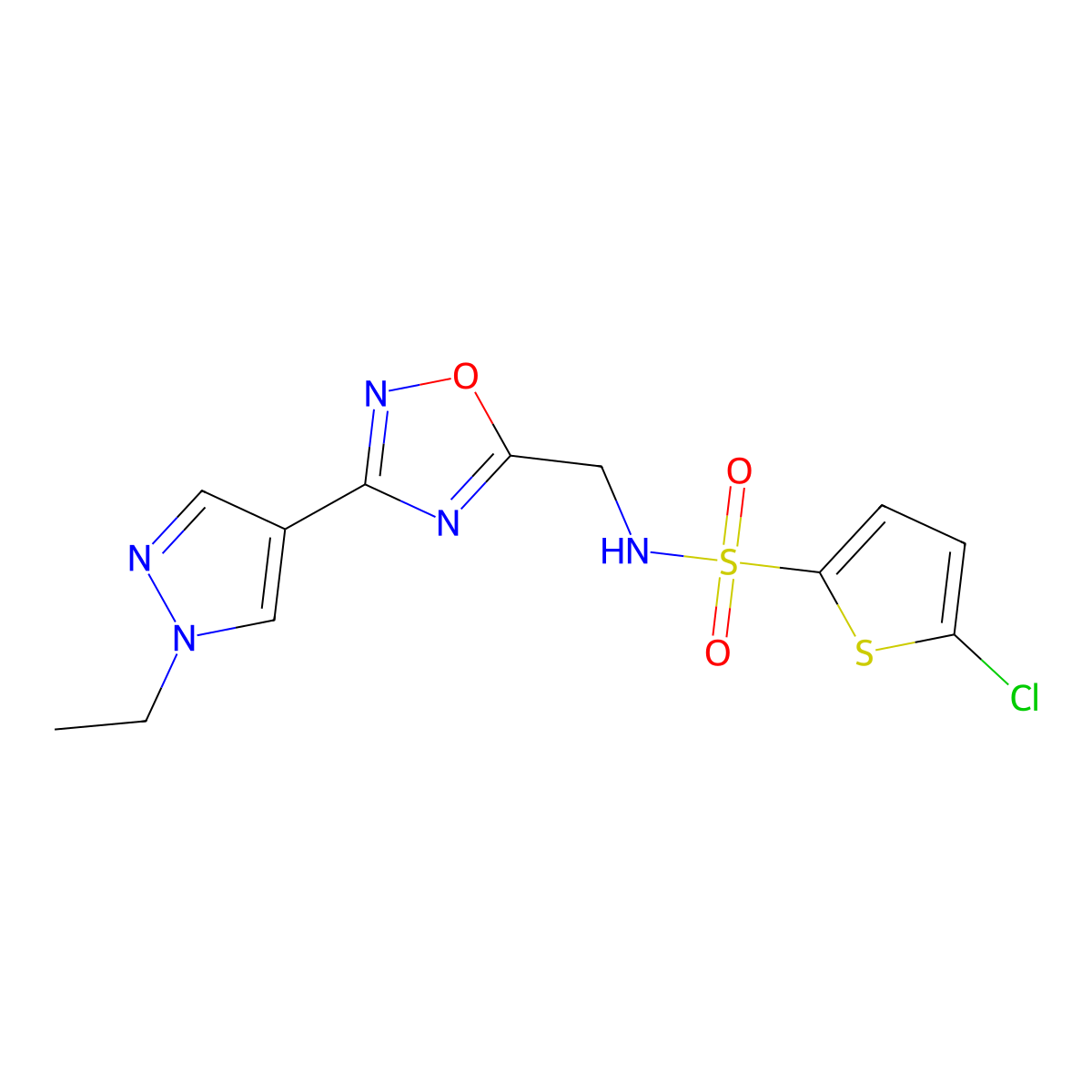 5-chloro-N-((3-(1-ethyl-1H-pyrazol-4-yl)-1,2,4-oxadiazol-5-yl)methyl)thiophene-2-sulfonamide molecular structure, CAS 2034535-23-2