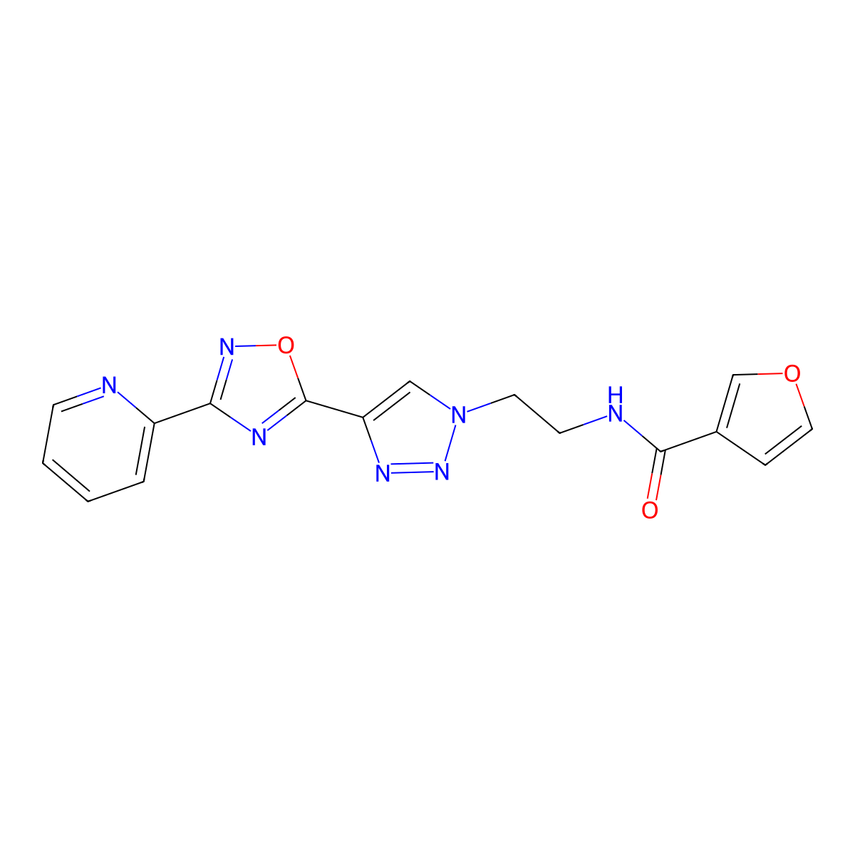 N-(2-(4-(3-(pyridin-2-yl)-1,2,4-oxadiazol-5-yl)-1H-1,2,3-triazol-1-yl)ethyl)furan-3-carboxamide molecular structure, CAS 2034535-28-7