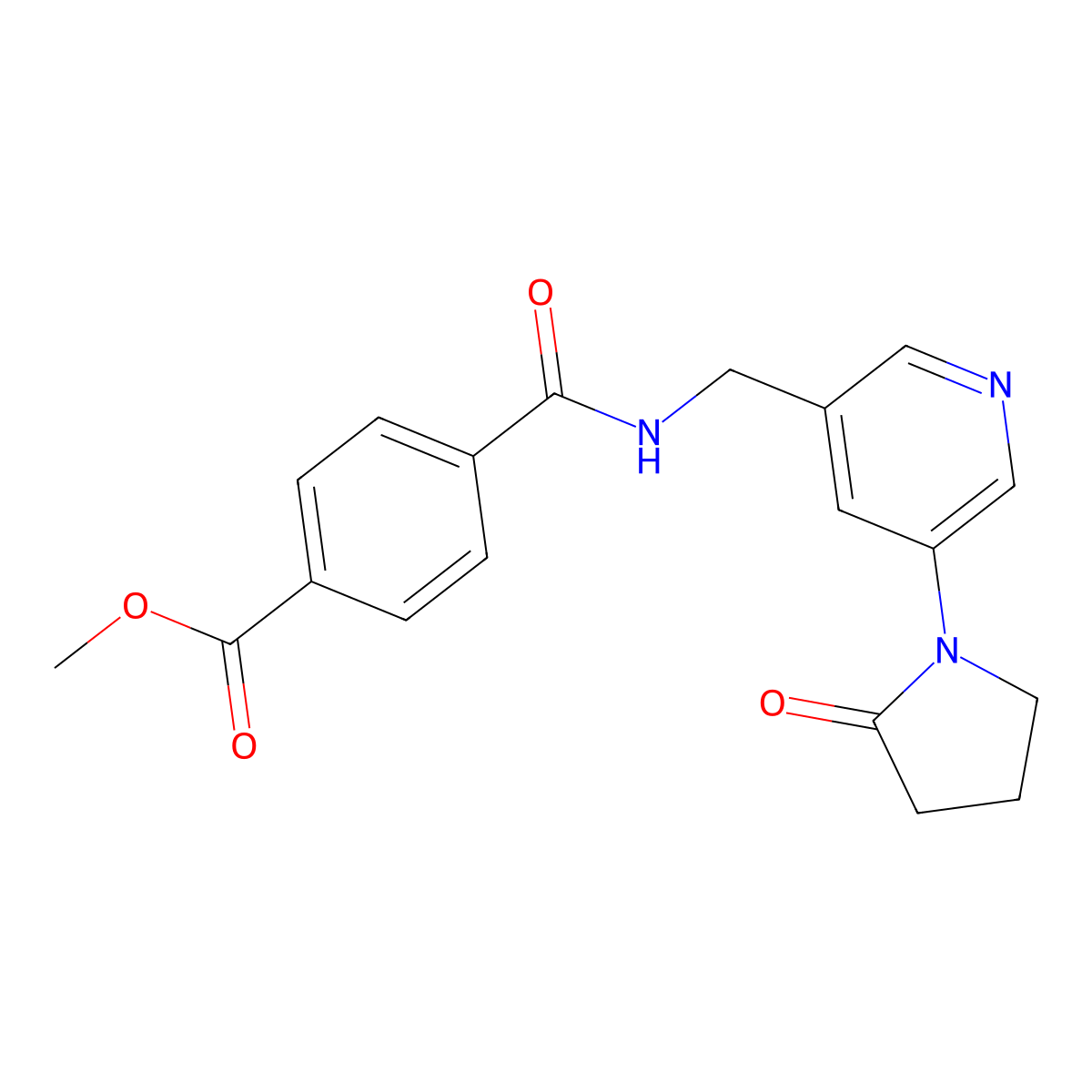 Methyl 4-({[5-(2-oxopyrrolidin-1-yl)pyridin-3-yl]methyl}carbamoyl)benzoate molecular structure, CAS 2034535-37-8