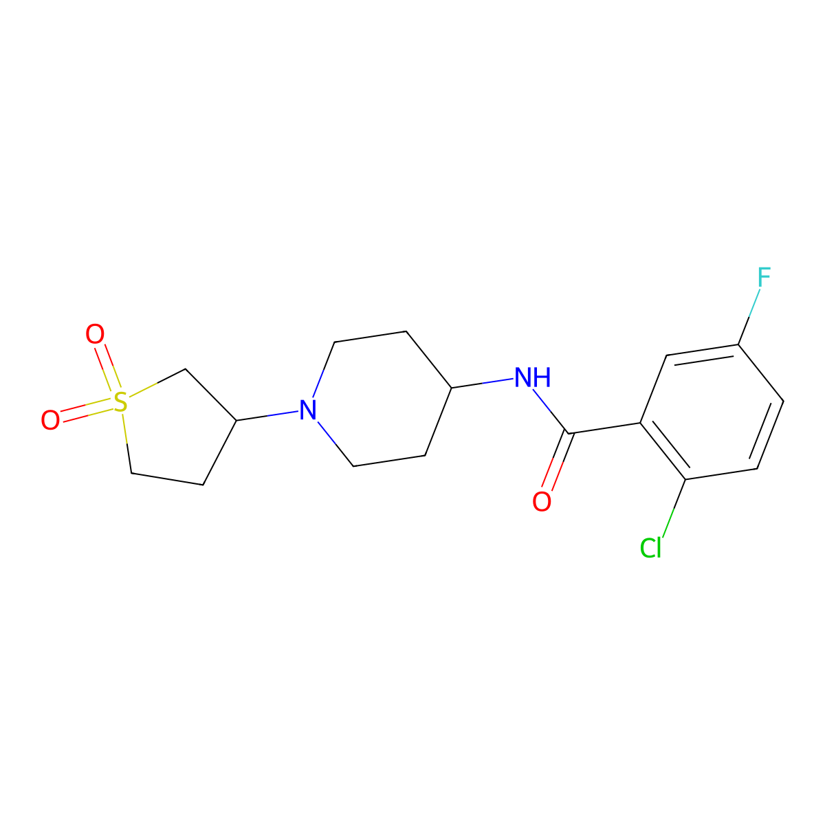 2-chloro-N-(1-(1,1-dioxidotetrahydrothiophen-3-yl)piperidin-4-yl)-5-fluorobenzamide molecular structure, CAS 2034535-41-4