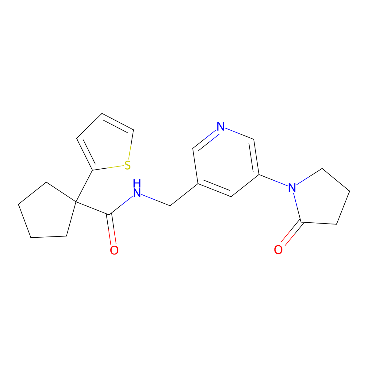 N-{[5-(2-oxopyrrolidin-1-yl)pyridin-3-yl]methyl}-1-(thiophen-2-yl)cyclopentane-1-carboxamide molecular structure, CAS 2034535-42-5